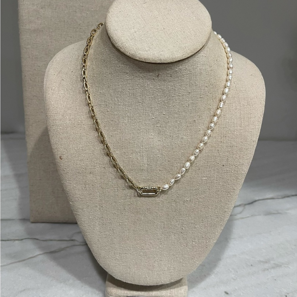 Stella & Dot Gold Chain with White Pearl Asymmetric Necklace